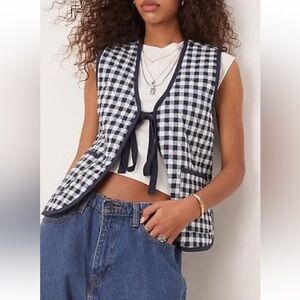 NWT Free People size S Claudine Quilted gingham vest in navy